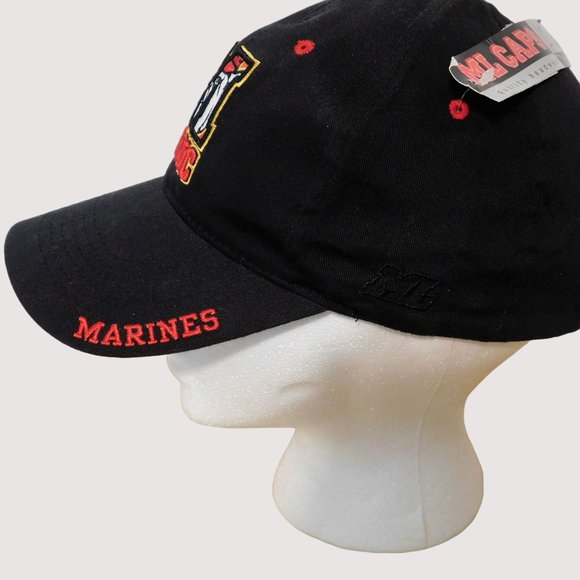 USMC Marine Corps Annapolis Bulldog Ball Cap Black Red Embroidered Hat Adj Strap - Picture 7 of 8